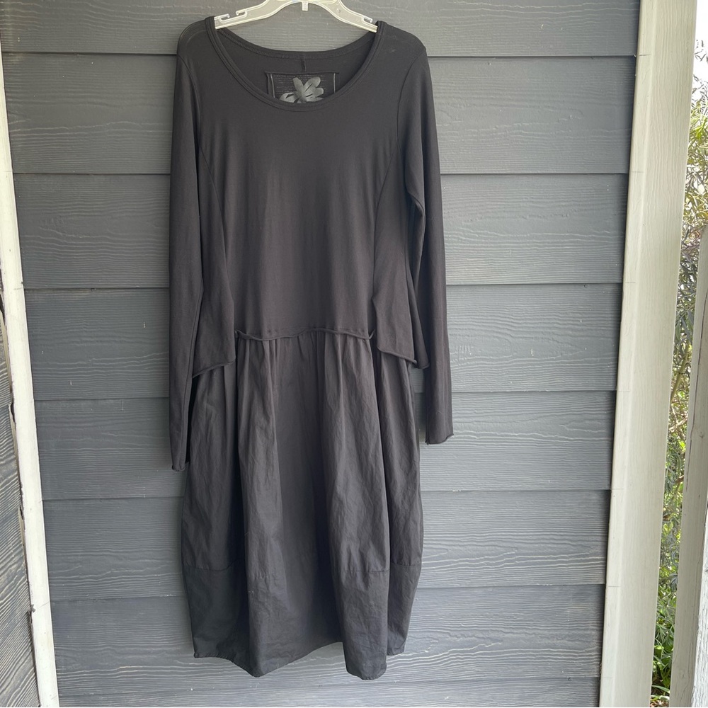 Rundholz lagenlook black dress top skirt combo knit woven lagenlook black M -1R
